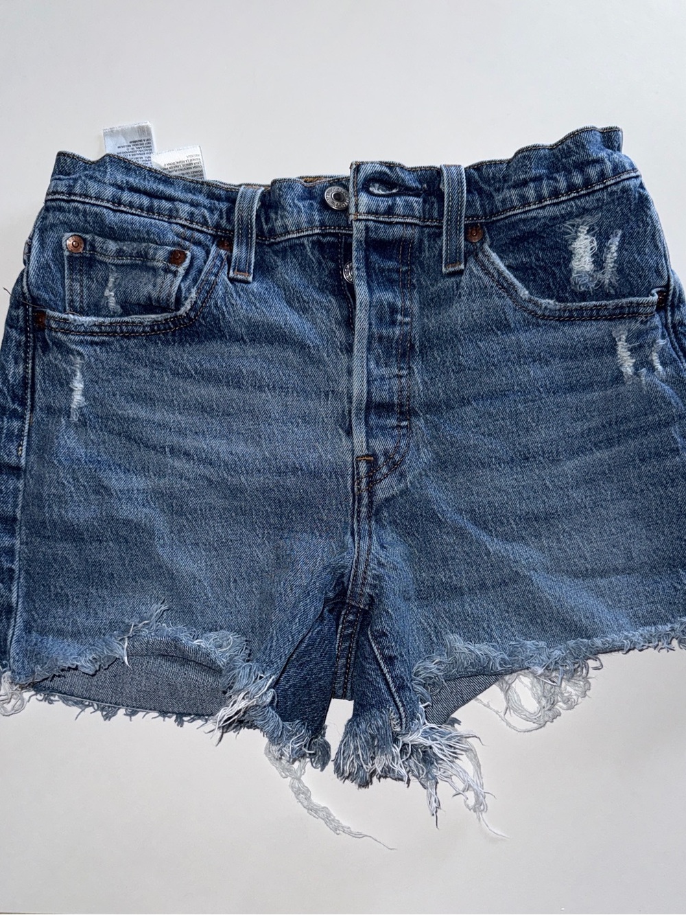 Levi's Dark Blue High-Rise Distressed Denim ShortsSKU:002 - Picture 3 of 5